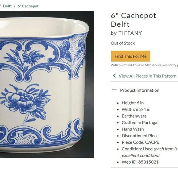 Vintage Tiffany & Co Blue and White Delft Floral Vase Planter - Picture 5 of 15